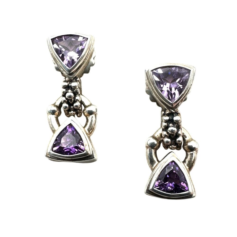 Michael Dawkins Womens Earrings Sterling Silver Amethyst 1" Pierced Chandelier